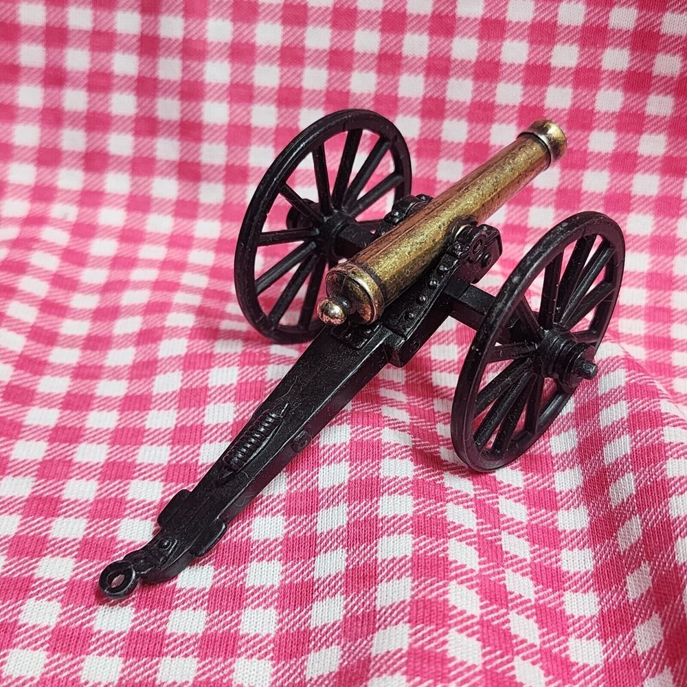 Antique Vintage Brass/Cast Iron Mini Cannon with Iron Base
